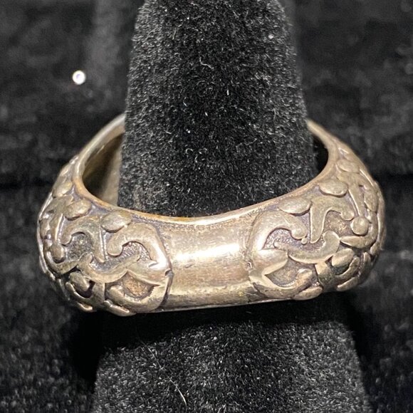 Ring Jade Size 8 Vintage Relief Design Jewelry Sterling Silver Tested - Picture 3 of 13